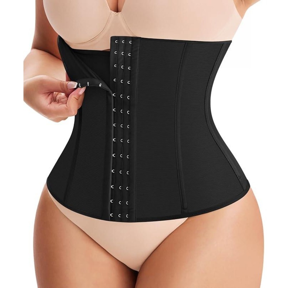 Womens Black Waist Trainer Corset Tummy Control Cincher 7 Steel Bones Shapewear